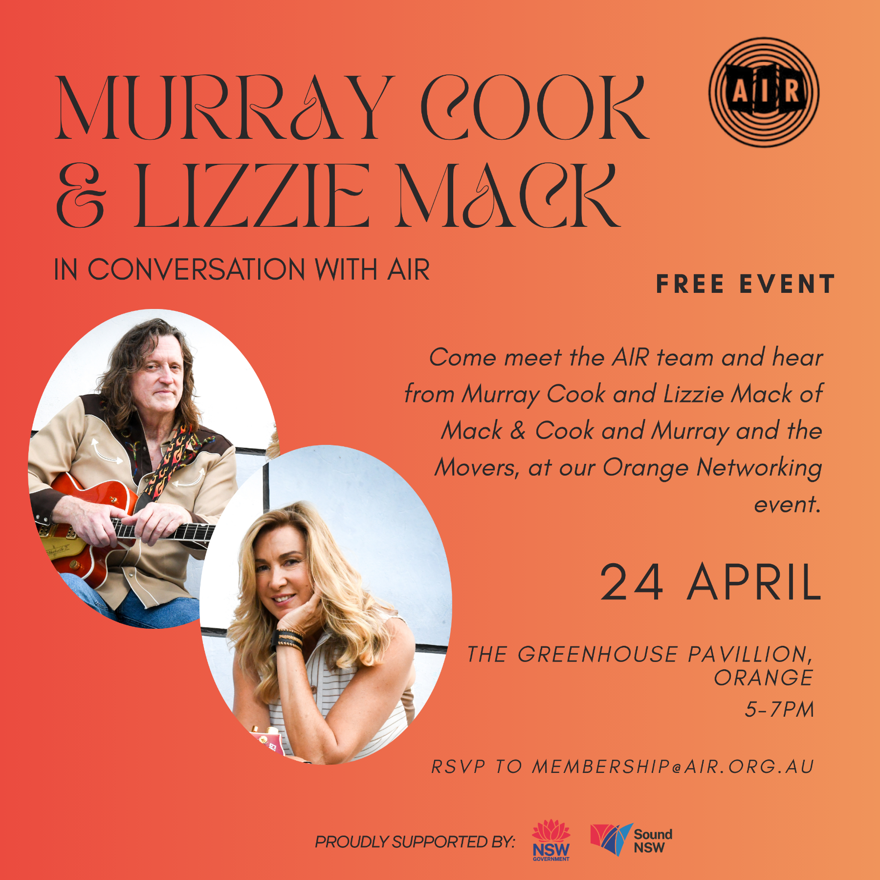 FREE EVENT: In Conversation with Murray Cook & Lizzie Mack Orange Networking Event